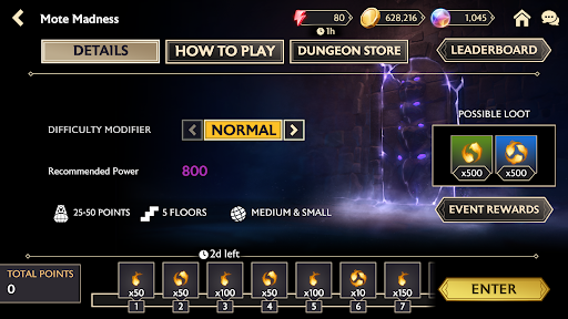 A screenshot of an active Mote Madness event screen in the Dangerous Dungeons.