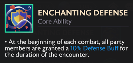 A screenshot of the Enchanting Defense core ability and its effects.