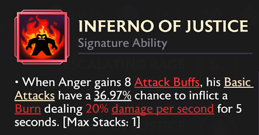 A screenshot of the Inferno of Justice signature ability and its effects.