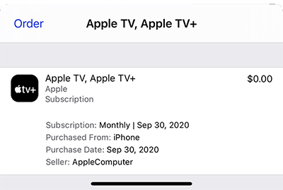 Screenshot of the individual purchase details of an iTunes order