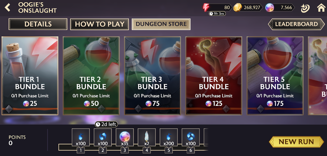 A screenshot of the Dungeon Store as it appears on the Store screen.